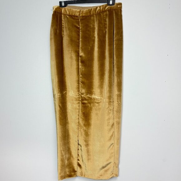 Women’s Gold 2-Piece Velvet Jacket and Skirt Set W/Brooch-Like Embellishments - Picture 4 of 10